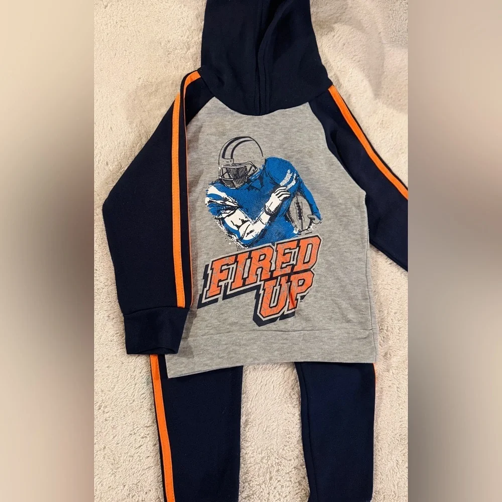 Kids' Blue and Gray Football Hoodie Set